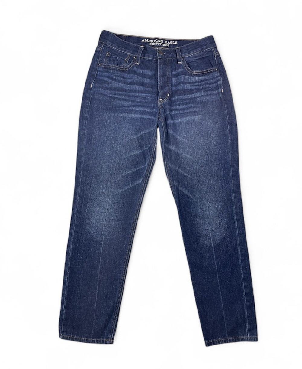 American Eagle Size 8 Button Fly Vintage Jeans Women Dark Blue Distressed